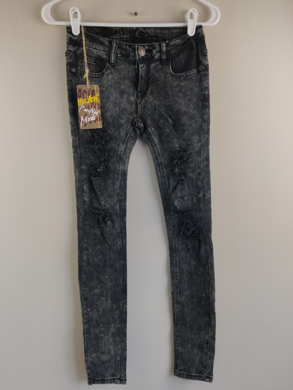 Machine Black Acid-Wash Skinny Jeans for Kids